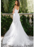 Beaded Spaghetti Straps White Lace Tulle Elegant Wedding Dress